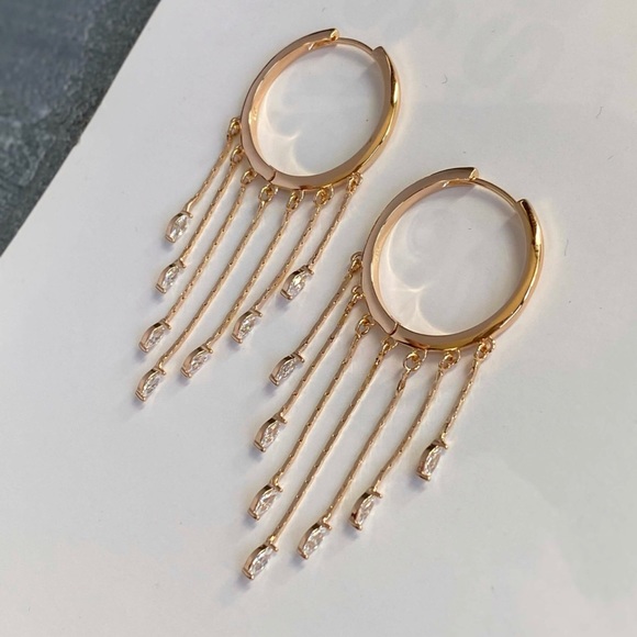 LAST ONE🔥 Hoop Earrings | 18K Gold Plated Hanging Zirconia | Elegant Jewelry - Picture 4 of 10
